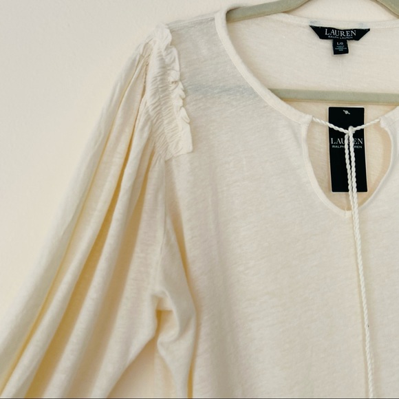 New Ralph Lauren ivory Linen-Blend Blouse long sleeve tessel Top - Picture 5 of 6